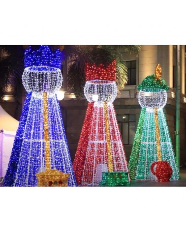 Christmas figure King Gaspar warm light, white, green and red 6 meters high with tapestry suitable for outdoor use 24V