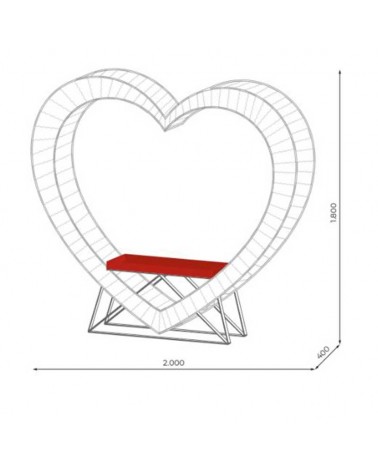 Corazón banco selfie 2 metros de ancho LED luz blanca y roja PVC net apto para exterior 24V