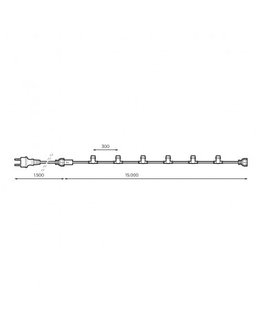 Festoon light of 45 E27 lamp holders 15 meters for outdoor use IP44