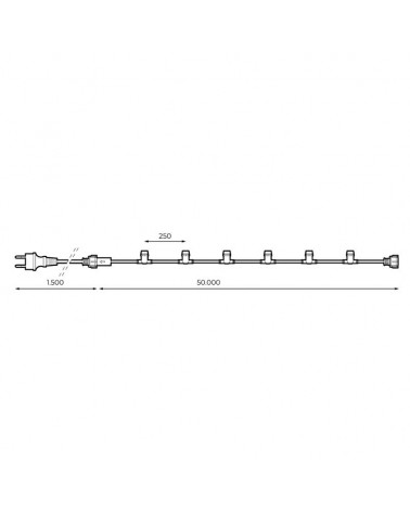 Festoon light of 200 E14 lampholders 50 meters suitable for outdoor use IP44