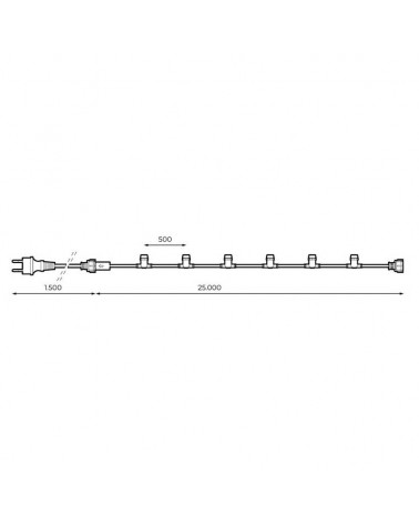 Festoon light of 50 E27 lamp holders 25 meters for outdoor use IP44