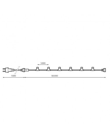 Festoon light of 50 E27 lamp holders 50 meters for outdoor use IP44