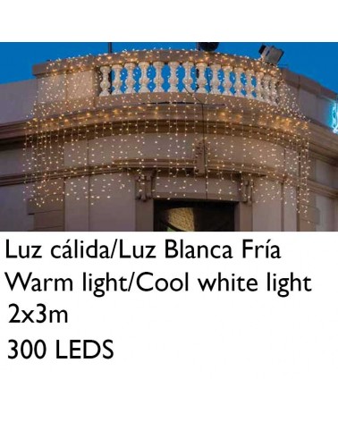 Cortina de LED 2x3m cable blanco con 300 LEDs empalmable IP65 apta para exterior