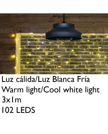 Cortina de LEDs 3x1m efecto hielo icicle estalactita, cable dorado empalmable con 102 leds para interior