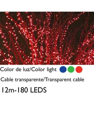 Guirnalda 12m y 180 LEDs cable transparente empalmable para interior