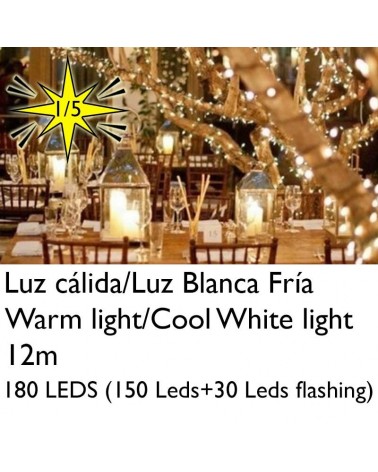 Flasing string light 12m and 180 LEDs with transparent cable for indoor use