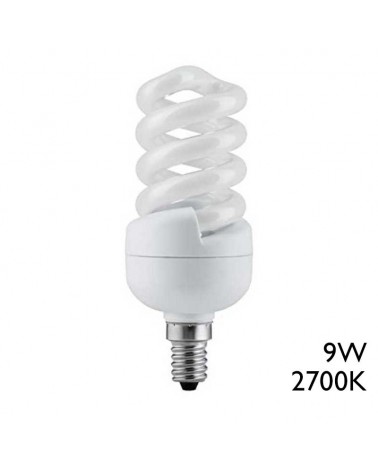 Bombilla MINI espiral 9W E14 luz cálida