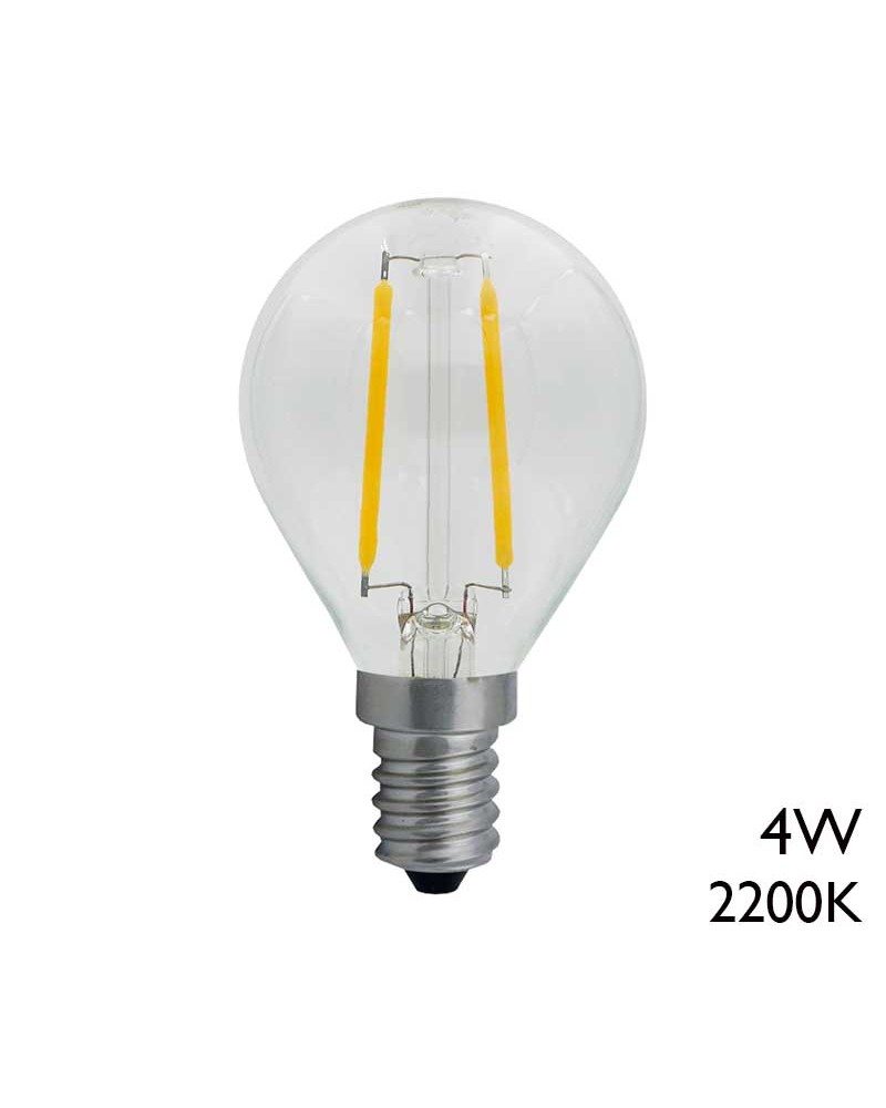 LED vintage golf ball bulb 45 mm. Clear LED filaments E14 4W 2200K 350 Lm.