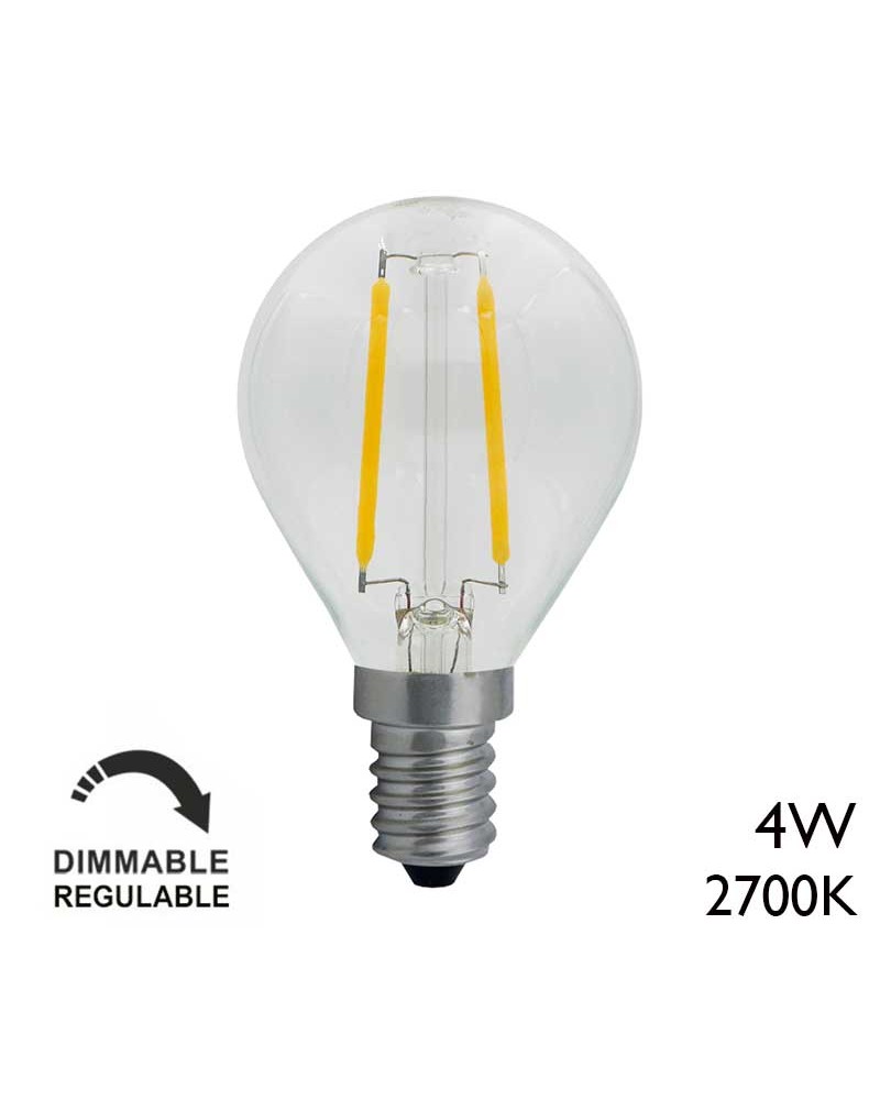 LED vintage golf ball bulb 45 mm. Clear LED filaments Dimmable E14 4W 2700K 400 Lm.