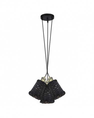 Ceiling lamp with 3 black wicker shades E23 Max 60W