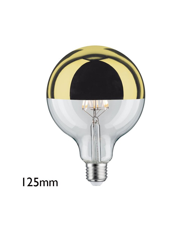 Bombilla Globo 125mm. Cúpula Espejo Dorado filamentos LED Regulable E27 6W 2700K 520Lm