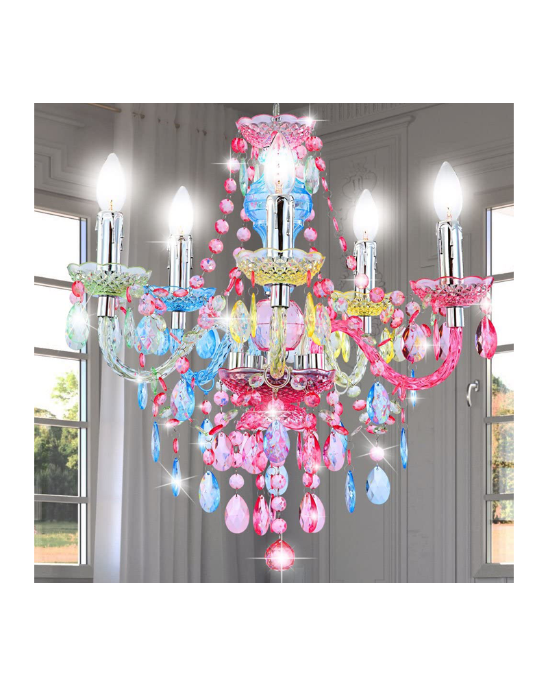 blue and pink chandelier