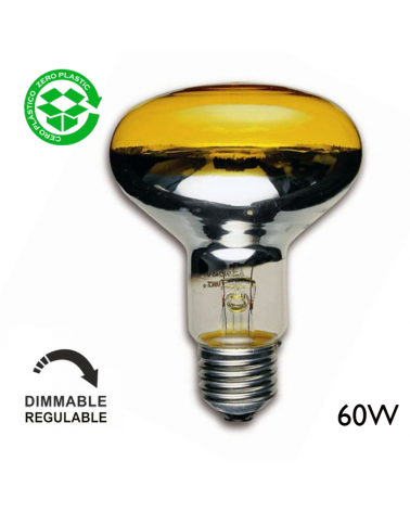 Yellow incandescent R80 reflector bulb 60W E27 80mm