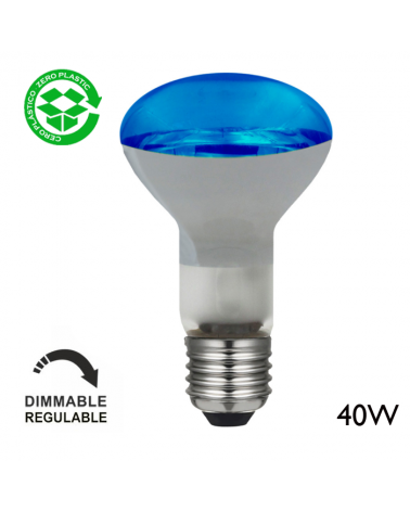 Bombilla reflectora R63 incandescente azul, roja, verde, amarilla 40W E27 63mm