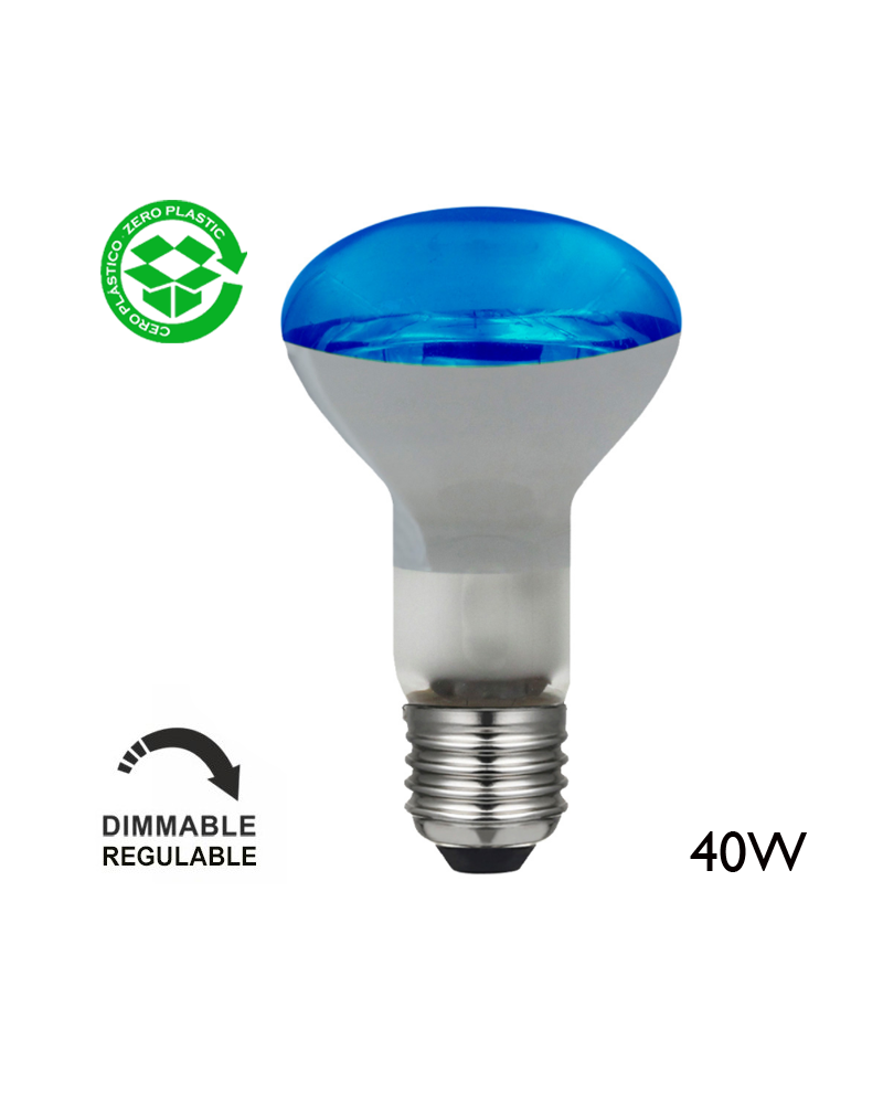 Bombilla reflectora R63 incandescente azul, roja, verde, amarilla 40W E27 63mm