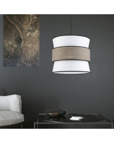 Pendant ceiling lamp with 40cm oriental style lampshade with white and brown finish E27