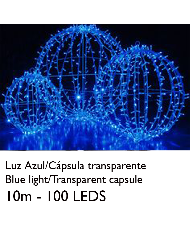 Guirnalda 10m y 100 LEDs color azul cápsula clara y cable empalmable IP65 apta para exterior