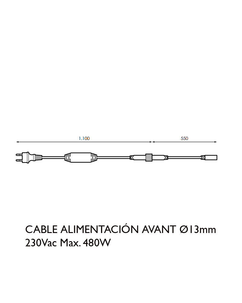 Cable alimentación 165cms 230V 480W para hilo LED